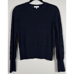 Rebecca Taylor Navy Blue Cotton Eyelet‎ Knit Sweater Size M